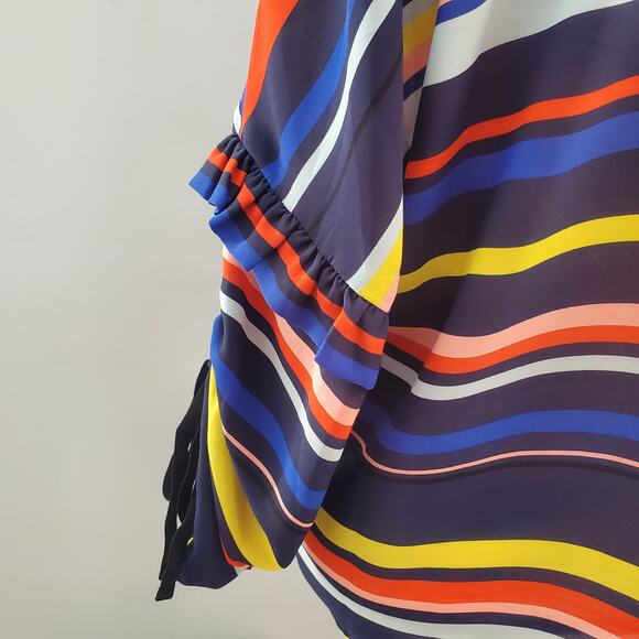 Halogen Striped Color Block Tie Sleeve Blouse Top Size S - Picture 5 of 7